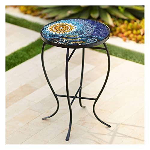 Teal Island Designs Ocean Mosaic Black Iron Outdoor Accent Table
