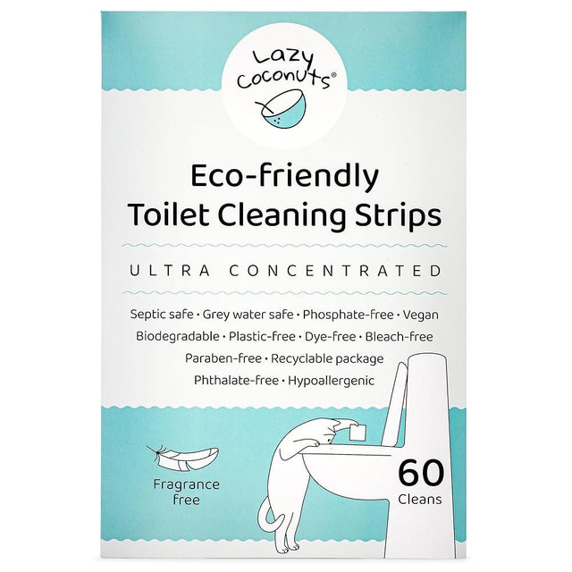 Lazy Coconuts Toilet Bowl Cleaner Strips - 60 Cleans, Plastic-free, Dye-free, With Lemon Essential Oil