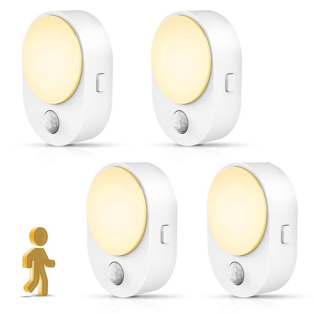 L LOHAS LED Plug in Night Light with Motion Sensor and Dusk to Dawn Sensor,[4-Pack] Night Lights Plug into Wall,3000K Soft White,30/60/100LM Dimmable Nightlight for Bathroom Hallway Kitchen
