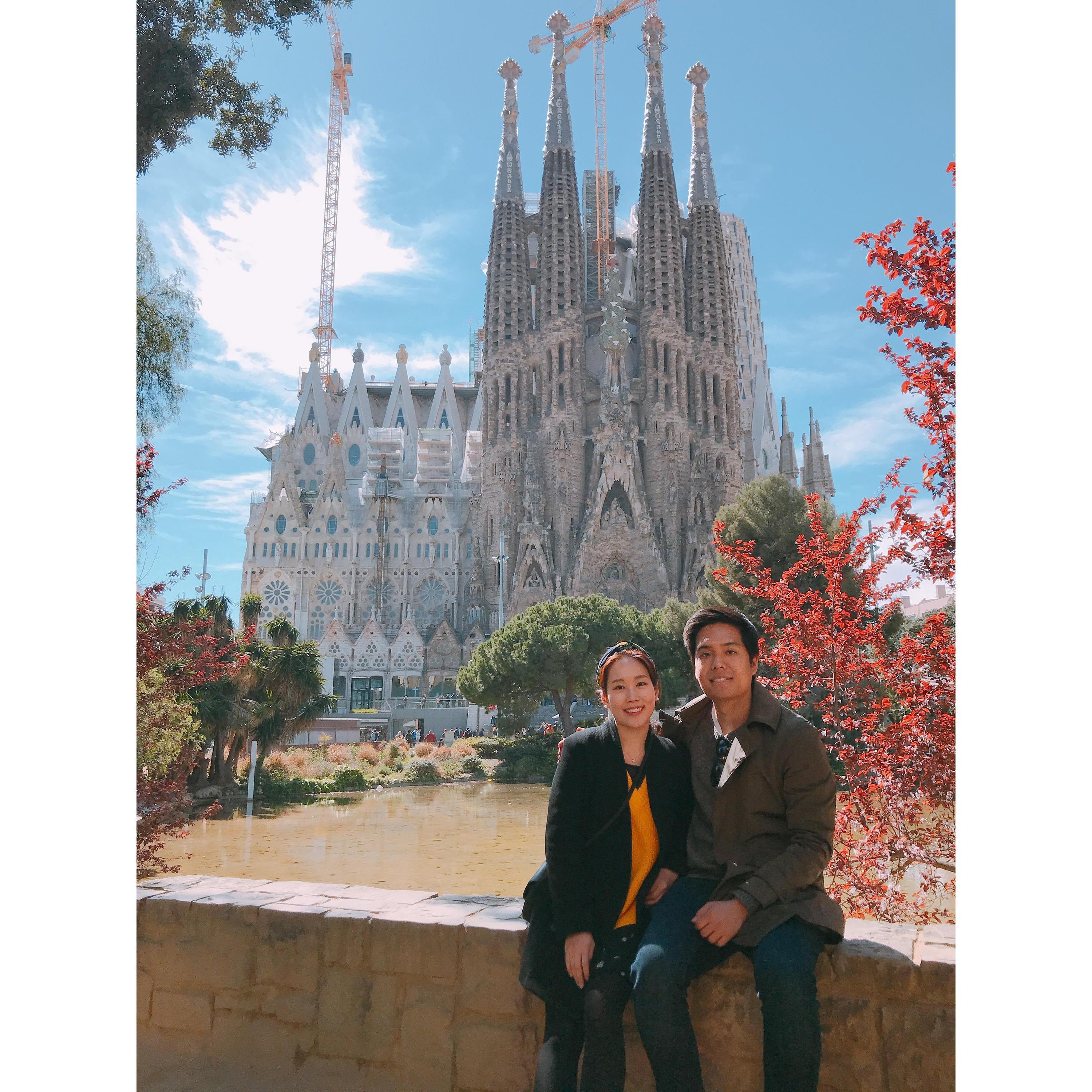 In front of the majestic La Sagrada Familia Church