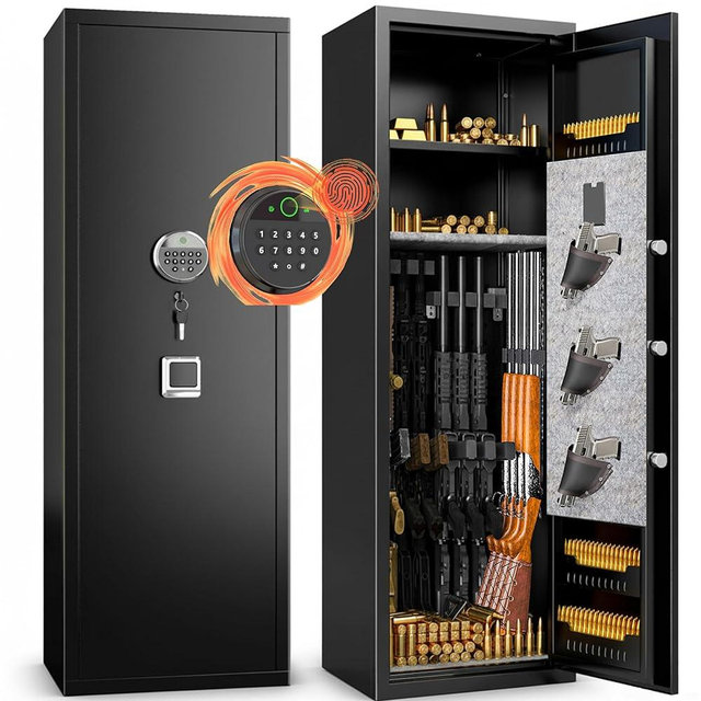 Gun Safe,Rifle Safe With Biometric Gun Safe,Fireproof Gun Safes for Rifle,Large Safe No Assembly Required,Fireproof Security Safe for Home Defens with Adjustable Shelves,Black