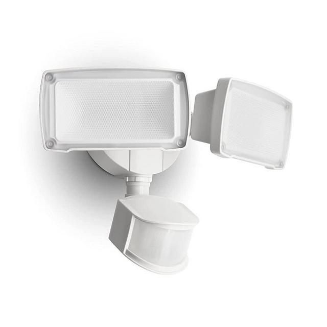 LUTEC 32W 3000 Lumen LED Motion Activated Integrated Dual-Head Floodlight Outdoor with Motion Sensor, 5000K Daylight, Dusk to Dawn, Exterior Security Wall Light for Patio, Garden, Yard-White