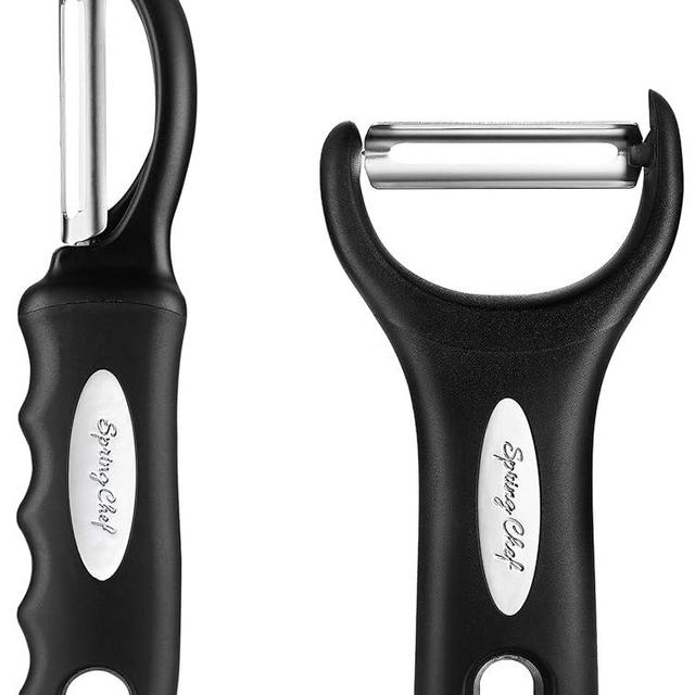 Spring Chef Swivel Vegetable Peeler & Y Potato Peeler for Kitchen with Soft Grip Handles and Ultra Sharp Stainless Steel Blades, Perfect for Veggie, Fruit, Carrot, Apple - Dishwasher Safe - Black