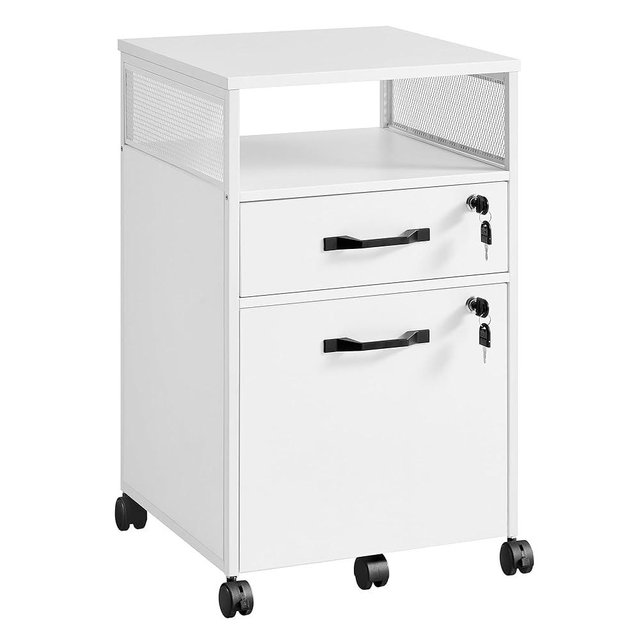 VASAGLE File Cabinet, Mobile Filing Cabinet on Wheels, for Home Office, 2 Lockable Drawers, for A4, Letter-Size Hanging File Folders, Open Shelf, Steel Frame, Cloud White UOFC077W14