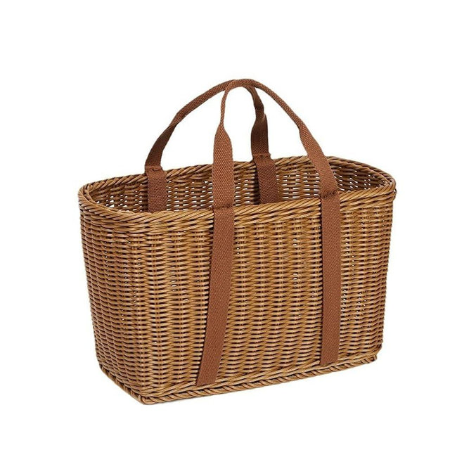 Wicker Shopping Basket with Handles – Reusable Handwoven Market Basket for Groceries, Farmers Market, Foraging, Picnic, Flower Gathering & Home Storage – Lightweight Wicker Tote (L)