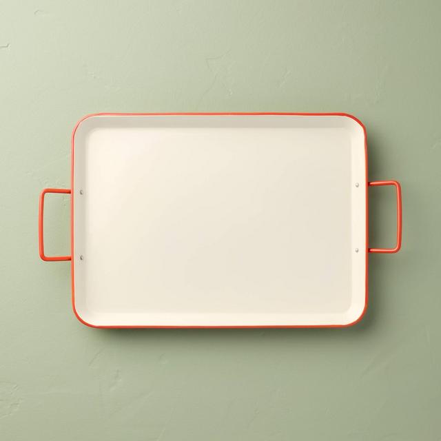 Enamel-Coated Metal Rectangular Serving Tray Cream/Orange - Hearth & Hand™ with Magnolia