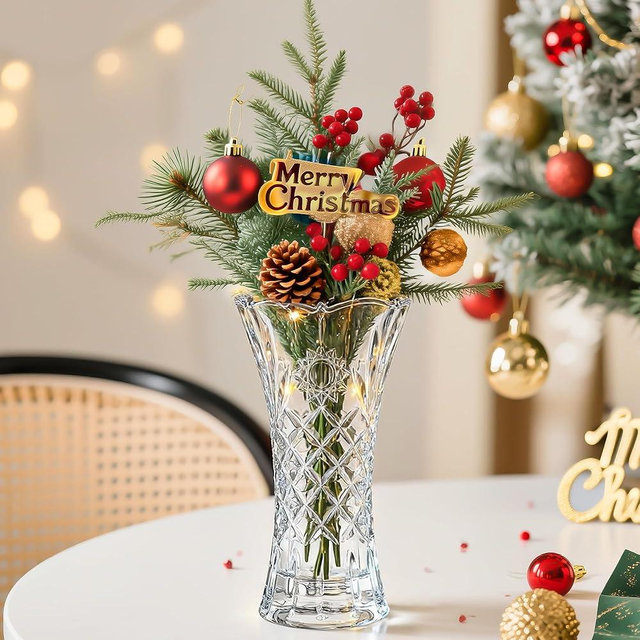 kanpura 11.2'' Clear Tall Crystal Vase Glass Vases for Flower Thickened Flower Vase for Christmas Party Centerpieces(1 Piece)