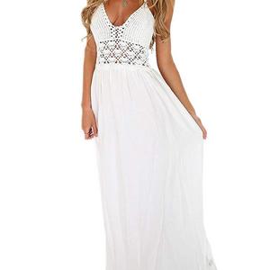 LILBETTER Women's Beach Crochet Backless Bohemian Halter Maxi Long Dress