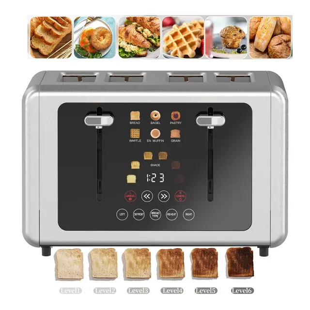 WHALL 4 Slice Toaster, Stainless Steel Toasters 4 Slice, Bagel Toaster, Touchscreen Toaster