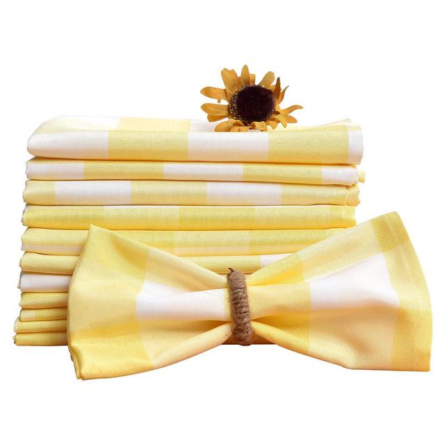Billiving Spring Buffalo Plaid Napkins Cloth Washable, 18 x 18 Inches Yellow Checked Quality Dinner Napkins Set of 12, Reusable Soft Gingham Fabric for Mother's Day Wedding Holiday