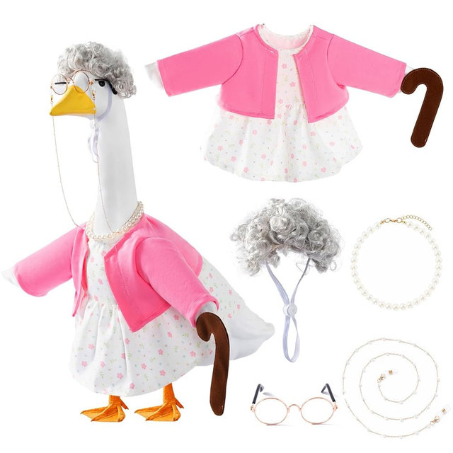Old Lady Porch Goose Outfits with Floral Dress for 23" Cement Goose Statues