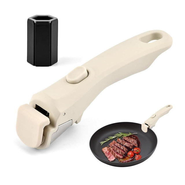 Removable Pot Handle, Universal Pan Handles, Cream White Detachable Replacement Handles with 1pc Foldable Six-claw Heat Insulation Pad for Pots and Pans, Fits All Cookware