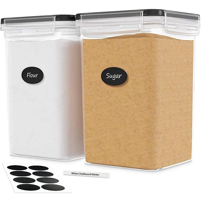 DWËLLZA KITCHEN Extra Large Airtight Food Storage Containers - 2 PC 175 oz Each - Flour & Sugar Containers - Air Tight Pantry & Kitchen Organization Bulk Food Storage Canisters with Marker & Labels
