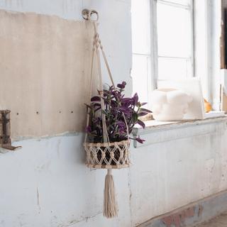 Handwoven Macrame and Rattan Hanging Planter