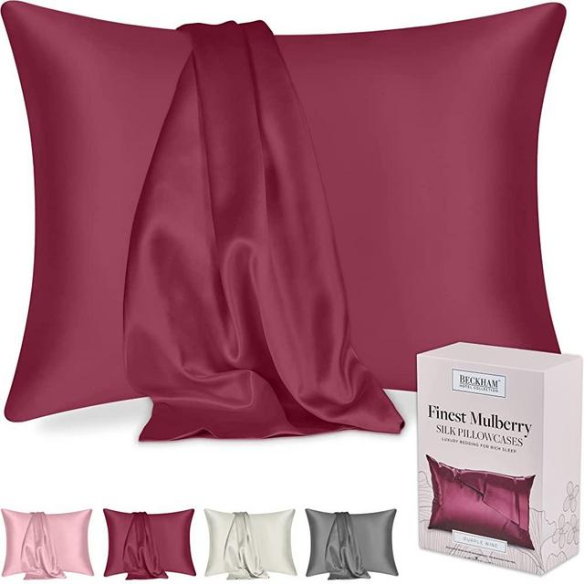 Beckham Hotel Collection Silk Pillowcase for Hair and Skin - Pack of 2 Queen Size Silk Pillow Cases for Frizz, Split Ends and Acne Control - Purple/Wine
