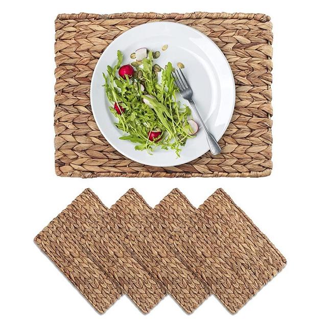 Homeooze Woven Placemats for Dining Table - Set of 4 Natural Water Hyacinth Place mats, Rattan Woven Rectangular Place mats for Dining Table and Kitchen Table ( 15.7 x 11.8 inch)