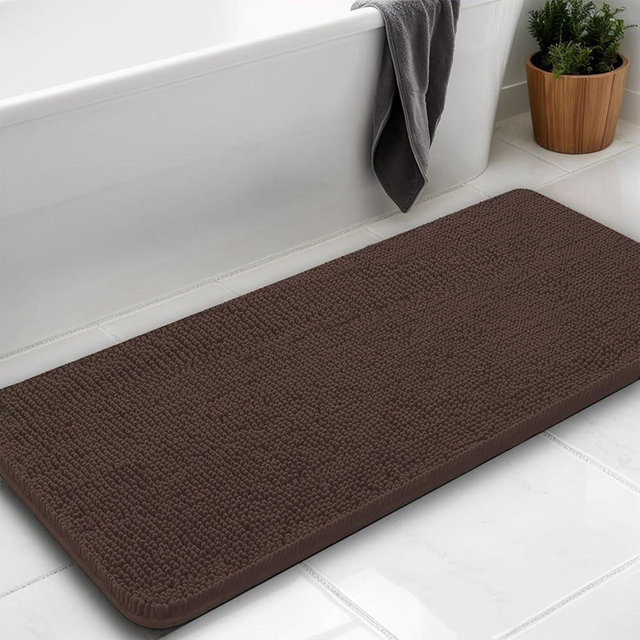 AINAHYVA Bathroom Rugs Chenille Bath Rug,Super Absorbent Chenille Bathroom mat and Strong PVC Non-Slip Backing for Toilet Rugs Washable,Machine Washable,Bath Mats for Bathrooms, 47"x20", Coffee