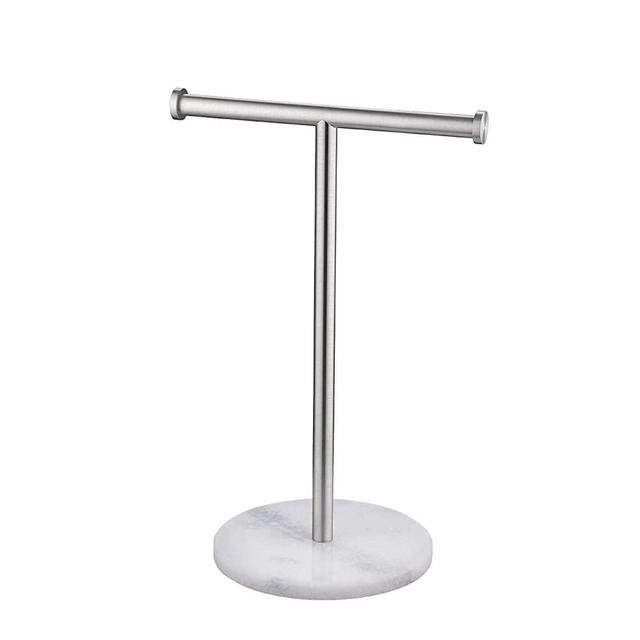 KES Towel Rack with Natural Marble Base T-Shape Hand Towel Holder Stand SUS304 Stainless Steel for Bathroom Vanity Countertop Brushed Finish, BTH205S20-2