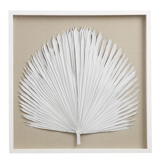 Palm Leaf Shadow Box Art, White, Large
