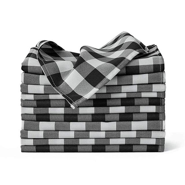 VEEYOO Cloth Napkins 20x20 inch - White & Black Buffalo Plaid Napkins, Washable Polyester Dinner Napkins, 12 Napkins with Hemmed Edges, Checkered Napkins for Picnic,Party, Home Dinner