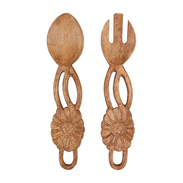 Mud Pie Carved Flower Salad Servers; 11"