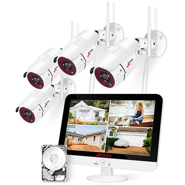 [8CH Expandable] ANRAN All-in-one Wireless Security Camera System with 13'' LCD Monitor, 8CH 1080P WiFi NVR Kits Pre-Install 1TB Hard Drive and 4pcs Outdoor Cameras with Night Vision/Motion Detection