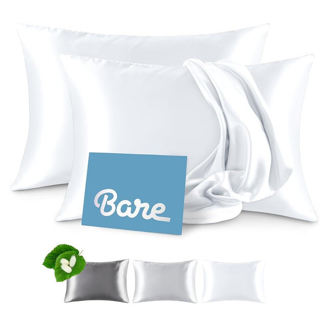 Bare Home 100% Mulberry Silk Pillowcase for Hair and Skin - Ultra Premium 6A Grade 19 Momme Silk Pillow Case - Hidden Zipper - Breathable Cooling Pillow Cover (King 2 Pack, White)