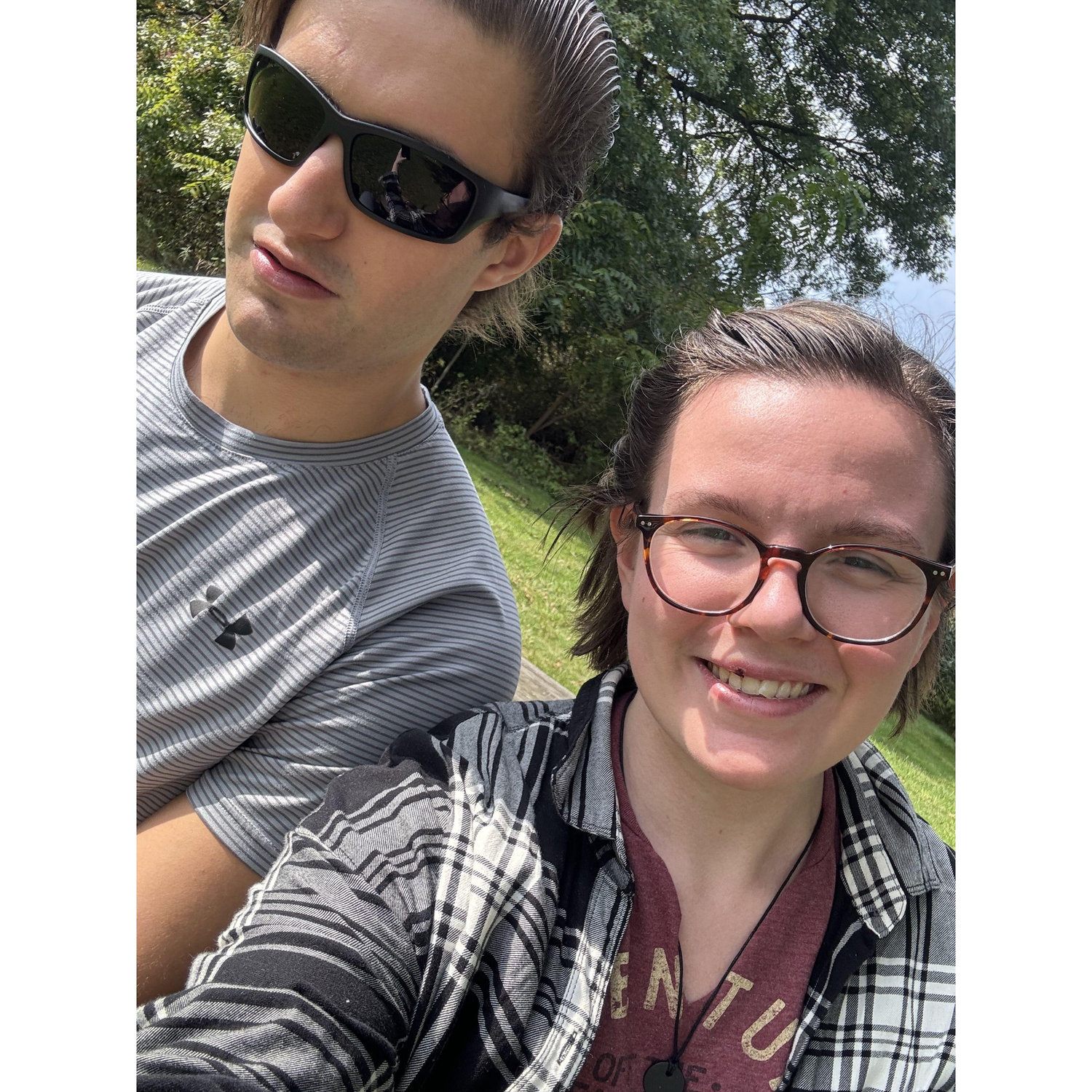 This is from our second date at Moraine State Park! David carried a folding chair for Kaylinn so she wouldn't have to sit on the ground when she needed to rest during the hike!