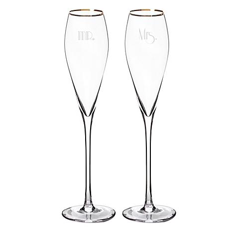 Cathy's Concepts "Mr." and "Mrs." Gatsby Champagne Flutes in Gold (Set of 2)
