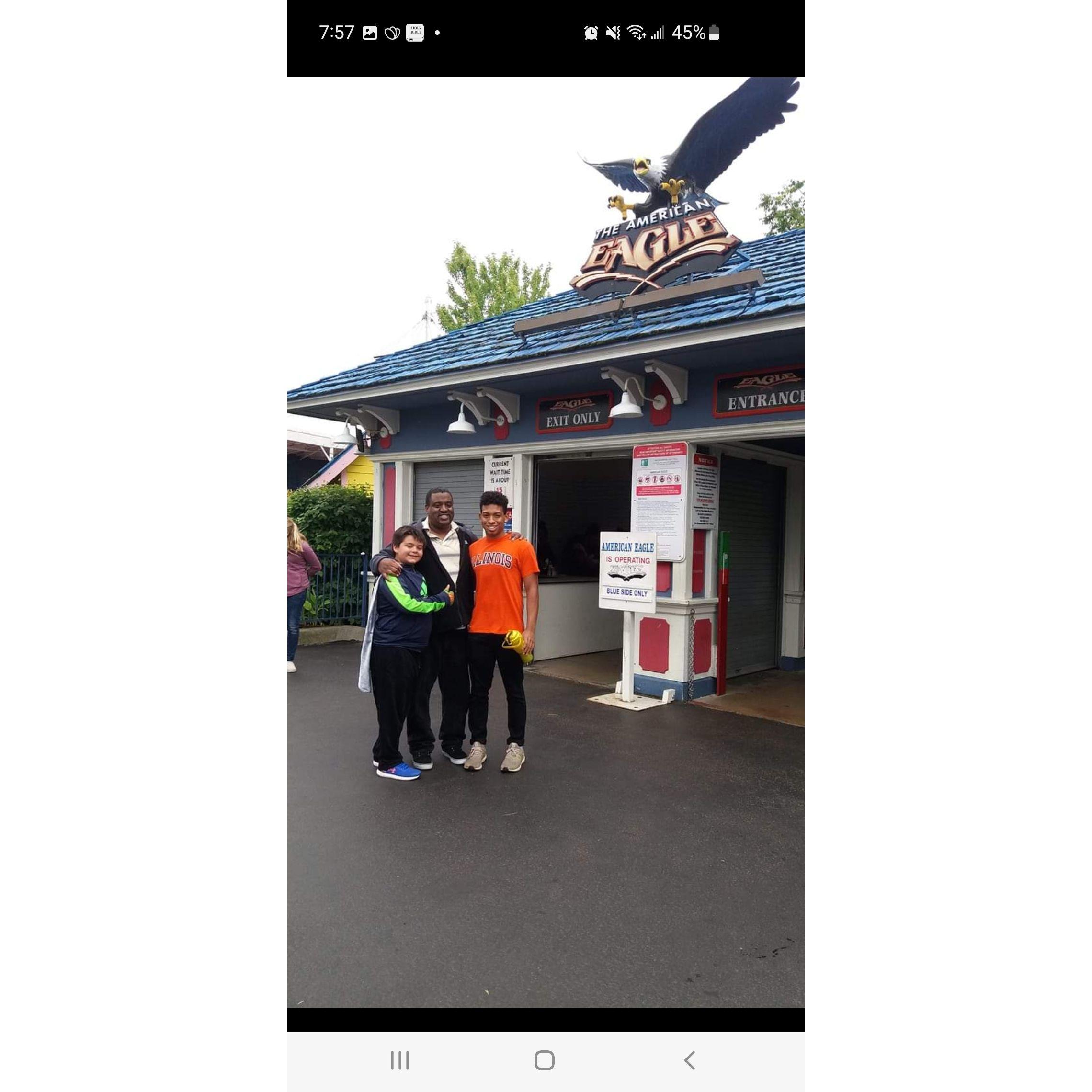 Jackson's first ride on the American Eagle at Six Flags Great America