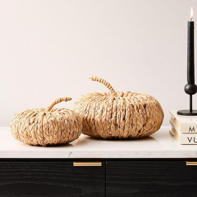 Natural Woven Pumpkin Objects, Set of 2