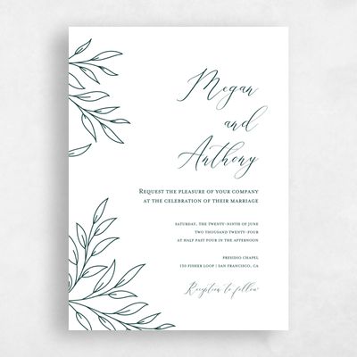 Dark Emerald, Green Wedding Invitation - Delana Portrait