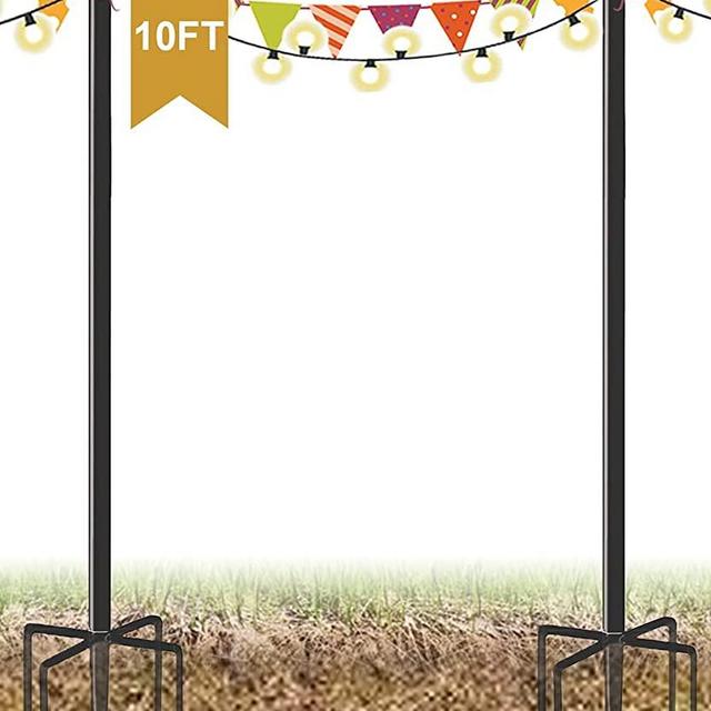 Derkniel 10 FT Outdoor String Light Pole Stand for Garden Lawn, Adjustable Globe Patio Light Post for Hanging Outside Decorate Lighting, 2 Packs