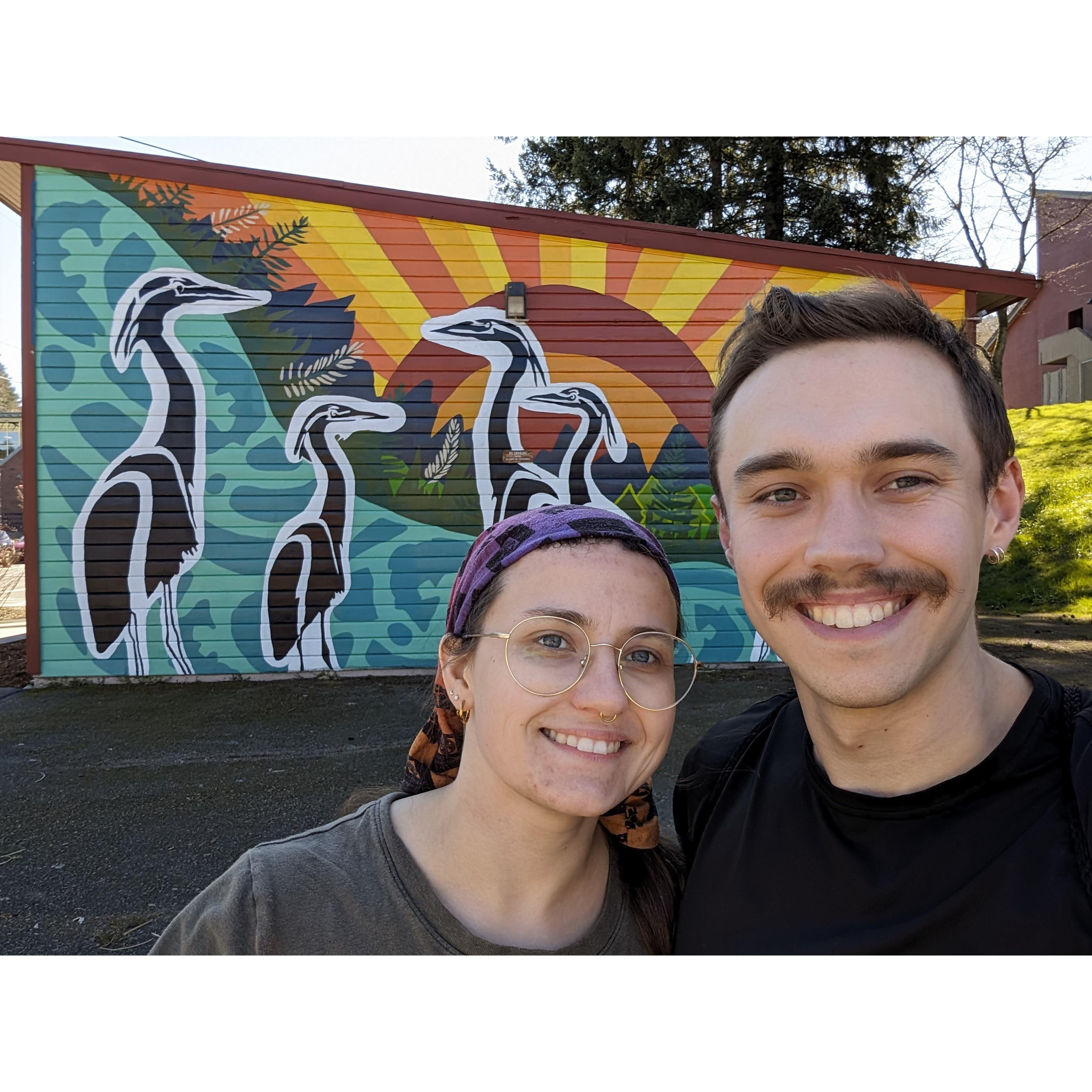the Great Blue Heron mural in our town of Issaquah