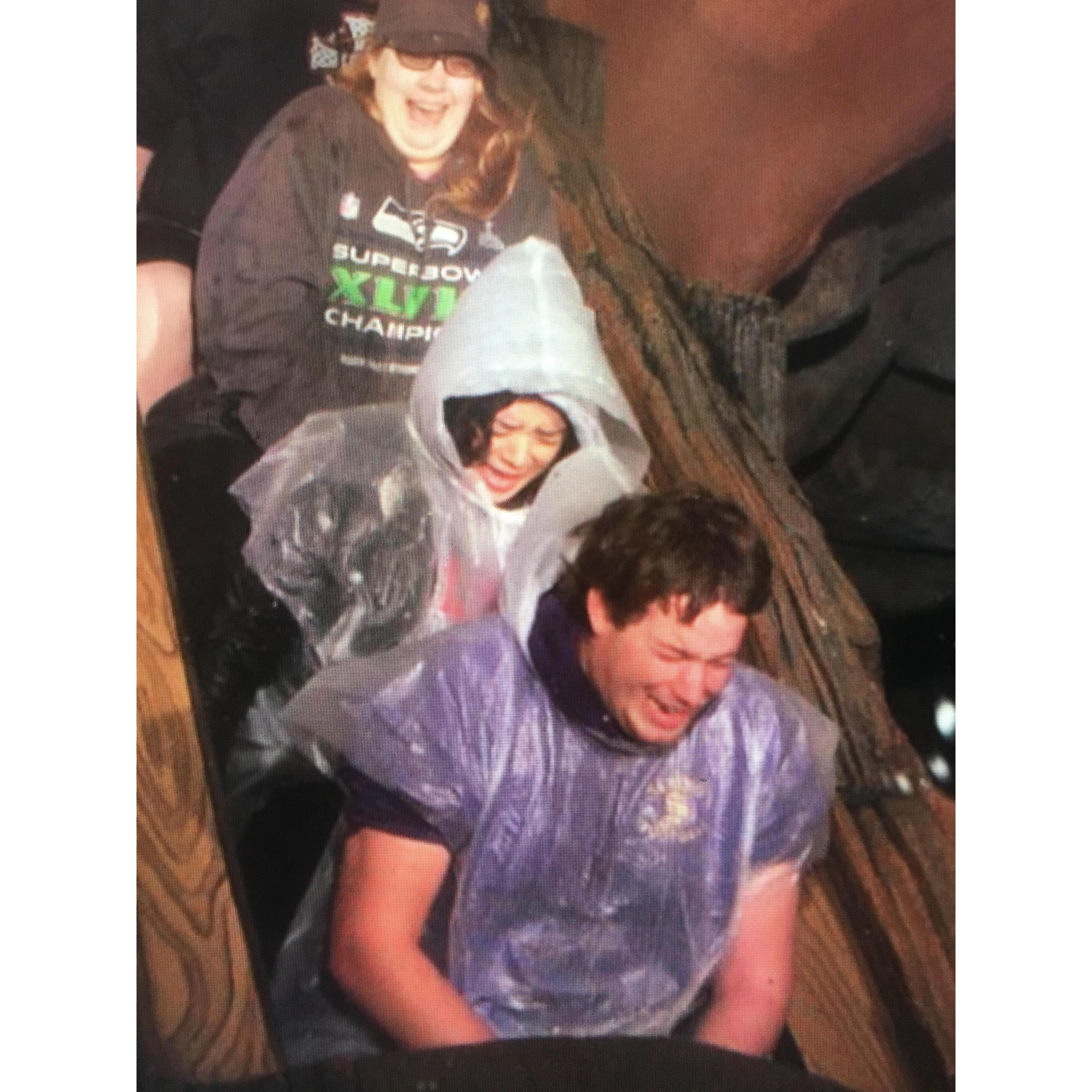 Splash Mountain
Sarah: Liam tell them 3 and 4 so we're not at the front
Liam: Got it
Disney Employee: 1 and 2 okay (front)
Liam: Yup