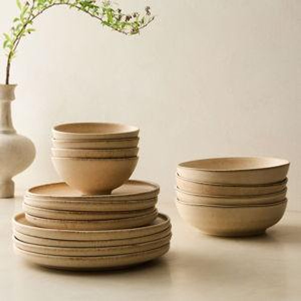 Kanto Stoneware Dinnerware (Set of 16) Beige