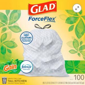Glad Tall Kitchen Drawstring Trash Bags OdorShield 13gal - Gain Original with Febreze Freshness - 100ct