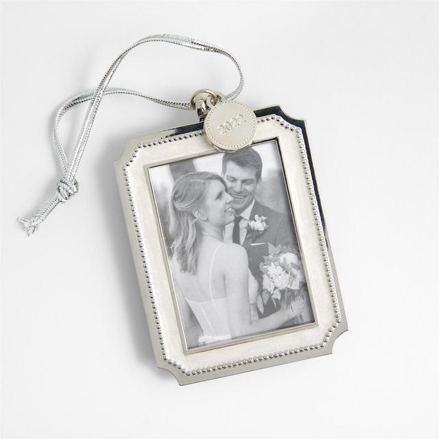 2022 Silver Pearl Picture Frame Christmas Ornament, Set of 2