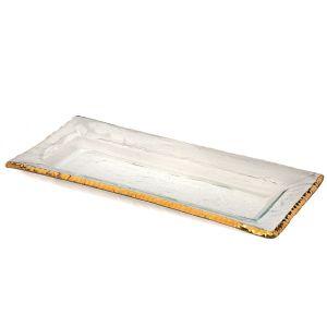 Annieglass  EDGEY RECTANGULAR TRAY, GOLD, 17.5X8