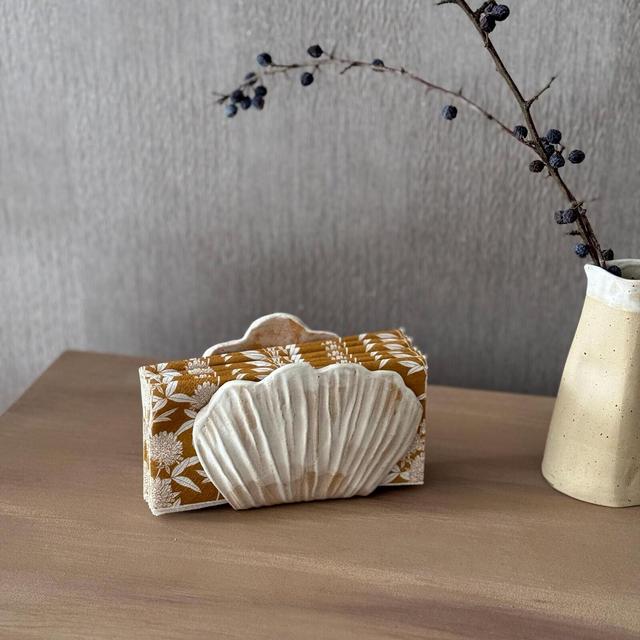 ceramic shell napkin holder, rustic white minimal pottery tissue holder, handmade pleated napkin box, Mediterranean style cream tableware