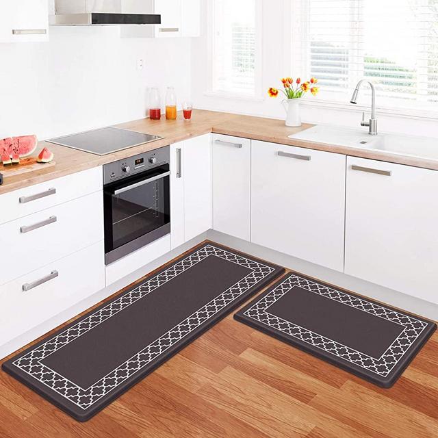 LuxStep Kitchen Mat Set of 2 Anti Fatigue Mat, PVC Non Slip Kitchen Rugs and Mats Waterproof Memory Foam Kitchen Rug, Standing Desk Mat Floor Mats for House,Sink,Office,Kitchen (Chocolate)