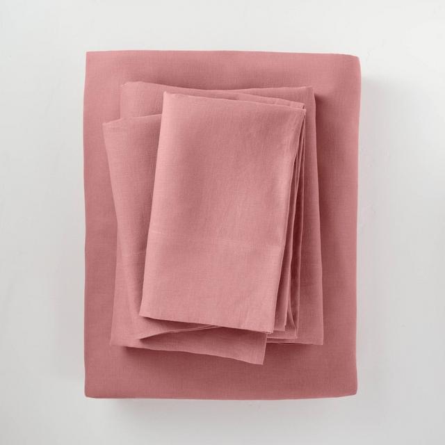 King 100% Washed Linen Solid Sheet Set Rose - Casaluna™