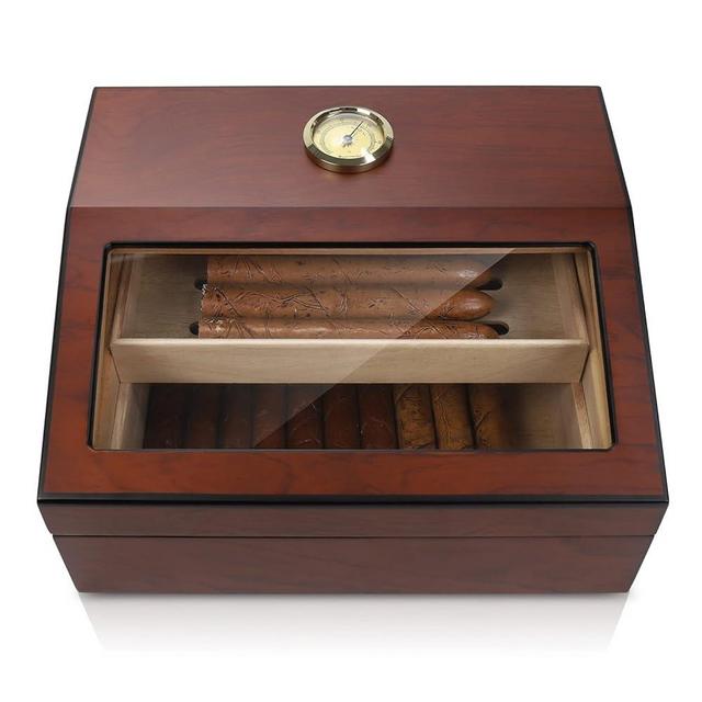 CHFG Cigar Humidors Cigars Box Glass Top Humidor Display 25-50 Large Capacity with Cigar Accessories Hygrometer and Humidifier Gifts for Men