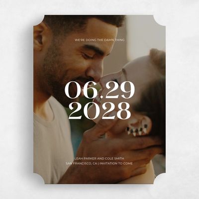 White Ticket Wedding Save the Date - Brevard Portrait