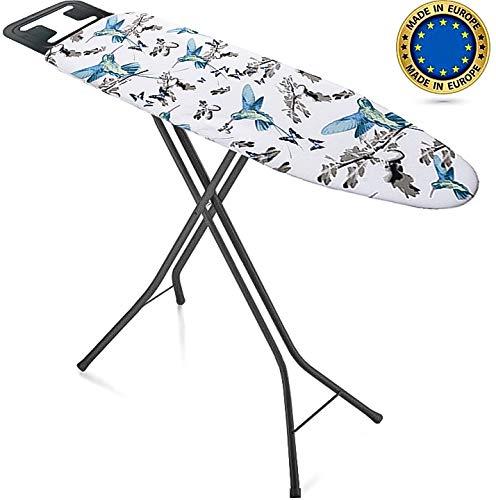 Bartnelli Ironing Board Made in Europe | Iron Board with 4 Layered Cover Pad, Height Adjustable up to 36" Features A Safety Iron Rest, 4 Steel Legs, for Home Laundry Room or Dorm Use (43x14)