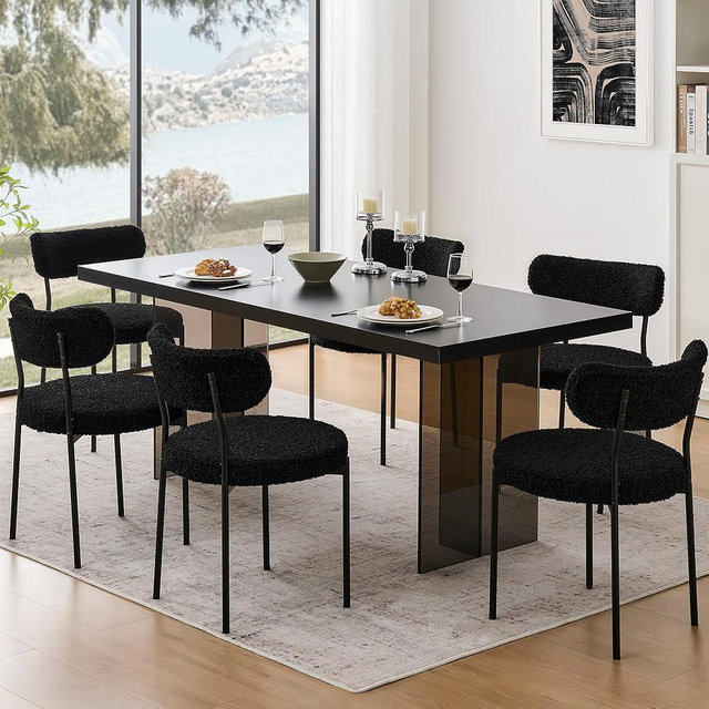 Coolazy Dining Chairs Set of 6 - Modern Black and White Kitchen & Dining Room Chairs - Comfortable Upholstered Dining Chair Set - Stylish Sillas de Comedor for Dining Room Decor (Black, Set of 6)