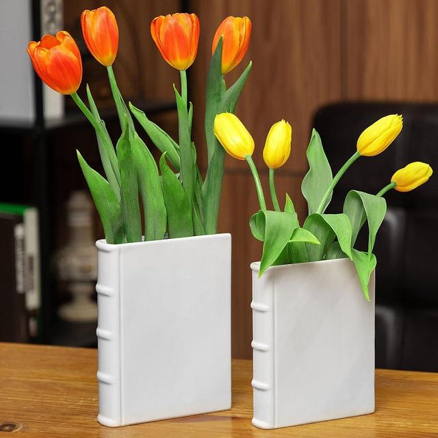 Set of 2 Ceramic Book vase for Flowers 8 and 7 inch Tall - Exquisitely Crafted for Unique Home Book Decor Accents - Elegant and Stylish Literary Inspired book flower vase - Ideal Gifts for Book Lovers