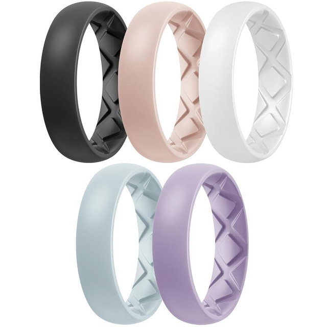 Egnaro Women's Band Rings, Silicone Inner Arc Ergonomic Breathable Design with half sizes, Rubber Wedding Bands，5.5mm Wide-2mm Thick