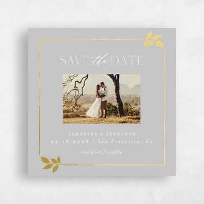 Gray, Grey Wedding Save the Date - Dakota Frame Foil