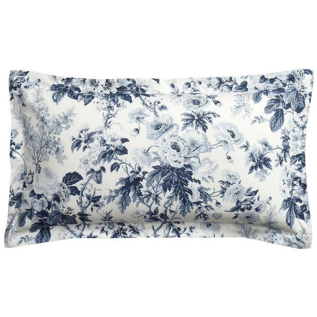 Blue/White Garden Floral Percale Shams, King, Set of 2